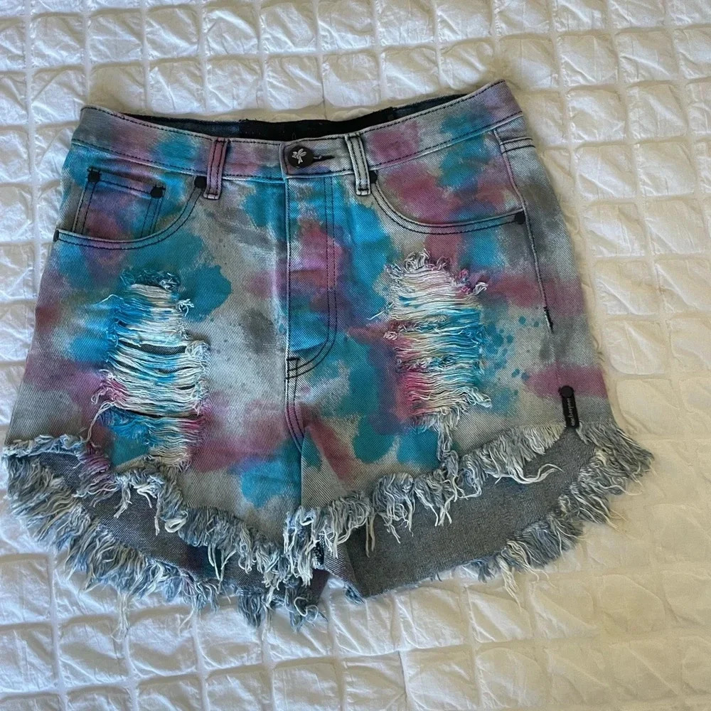 One Teaspoon poison Bonita tye dye denim shorts